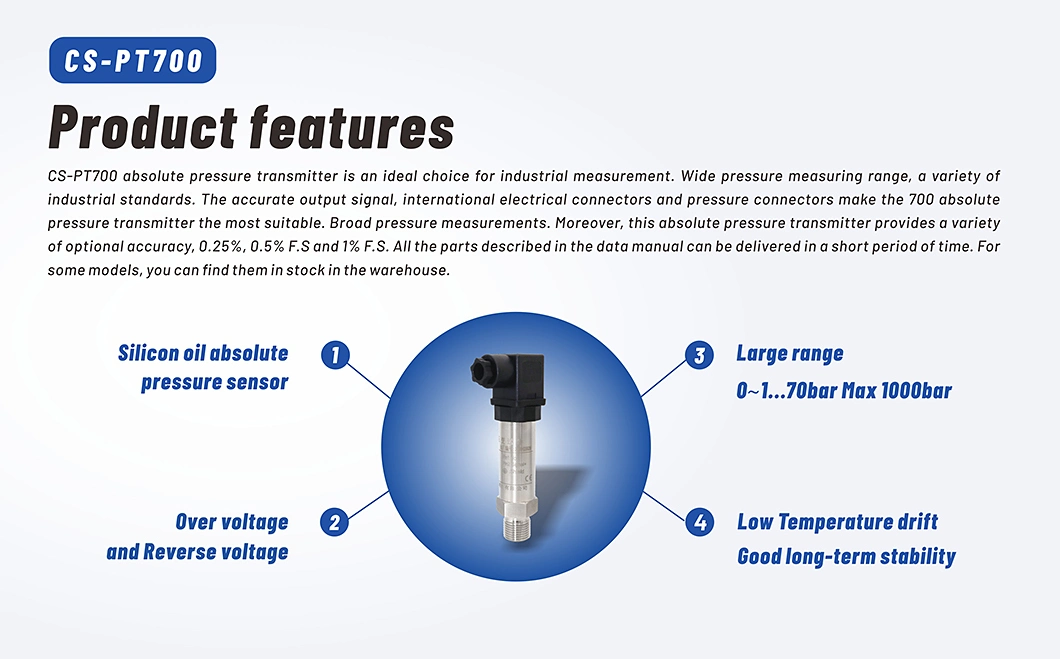 Professional Manufacturer of Intelligent Sensor Pressure Transmitter Absolute Pressure 0~1...70bar Maxim 1000bar